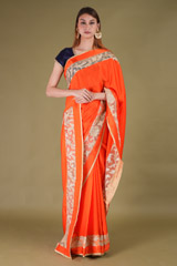 Gold Zari Orange Saree4209 video